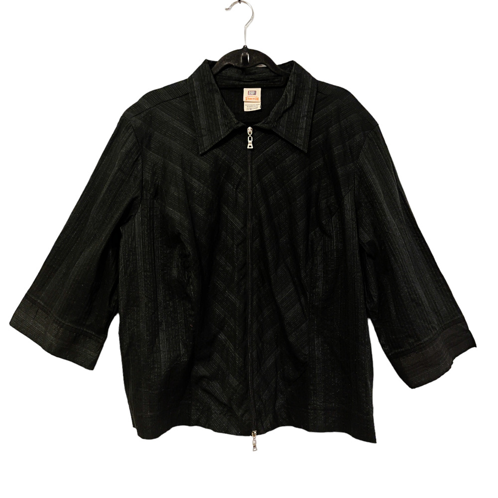 Faded Glory Jacket 22/24 Black Lightweight Shacket Zip Up 3/4 Sleeve Shimmer